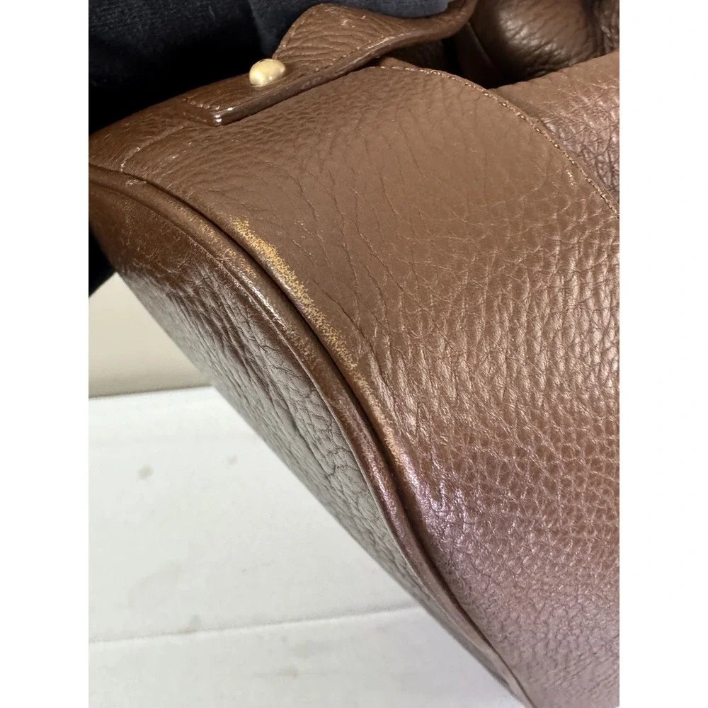VTG Talbots Brown Pebbled Leather Shoulder Bag Purse Earthy Boho Preppy Zip Hobo